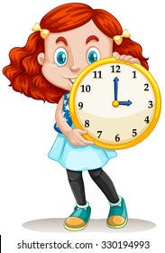 Girl holding a round clock illustration