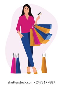 Girl holding shopping bags concept girl vector illustration
