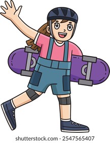 Girl Holding a Skateboard Cartoon Colored Clipart 