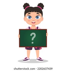 The girl is holding a small board. Vector illustration