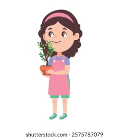 Girl holding small tree illustration