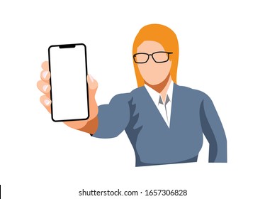 girl holding smartphone vector illustration