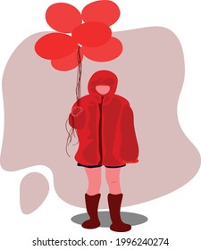 girl holding some balloons simple vector illustration.