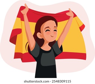 
Girl Holding Spanish Flag Vector Cartoon Illustration. Happy person celebrating the national day in Spain
