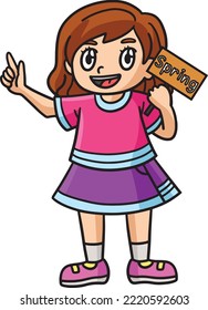 Girl Holding Spring Poster Cartoon Colored Clipart