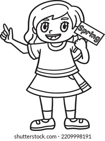 Girl Holding Spring Poster Isolated Coloring Page 