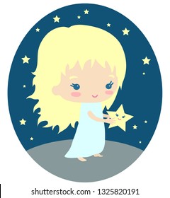 Girl holding a star in his hands. Vector illustration.