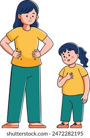 girl holding stomach because of hungry, kid thinking of food and holding her stomach, stomach ache. vector cartoon style  illustrator