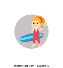 Girl holding surfing board