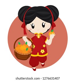 Girl Holding Tangerine Basket