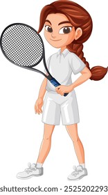 Girl holding tennis racket, ready to play