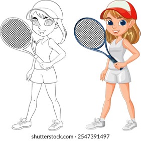 Girl holding tennis racket, ready to play