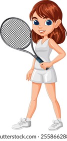 Girl holding tennis racket, ready to play