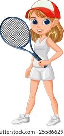 Girl holding tennis racket, wearing sports attire