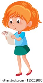 Girl holding up test paper illustration