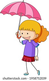 Girl holding umbrella cartoon character illustration