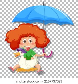 A girl holding umbrella cartoon illustration