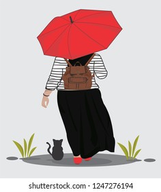 a girl holding an umbrella red while a rain