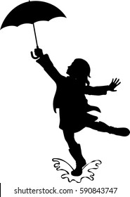 Girl Holding Umbrella Silhouette - Vector Illustration