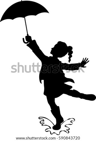 Girl Holding Umbrella Silhouette Vector Illustration Stock Vector ...