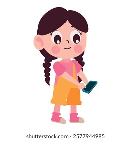 Girl holding and using a smartphone