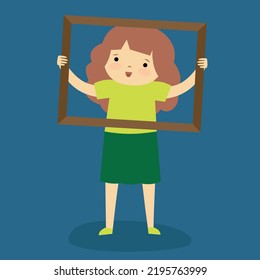 girl holding a wooden frame in her hands