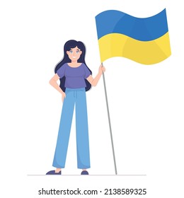 Girl Holding the Yellow and Blue Flag Vector Illustration. The Concept of Support for the Ukrainian People. Stop the war in Ukraine.