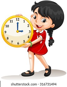 Girl Holding Yellow Clock Illustration