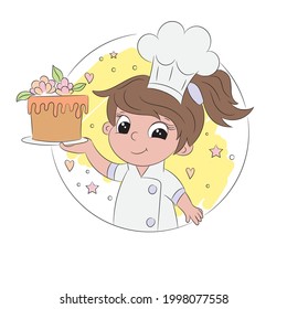 a girl holds a cake in her hands