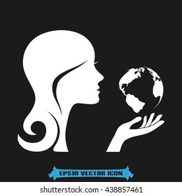 Girl holds globe icon vector illustration eps10.