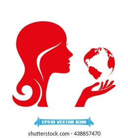 Girl holds globe icon vector illustration eps10.