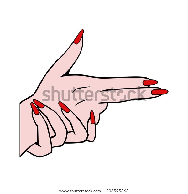 \
Girl holds hands like a gun icon, Vector\
illustration in sketch style isolated on a white background. Making\
aggression signal by hands. lifestyle symbol, red nails vector.\
selected full sign