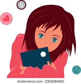 girl holds her favorite tablet in her hands. Good emotions.Computer technology.