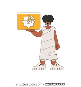 Das Mädchen hält das Logo des Internets der Dinge in den Händen.
