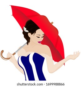 Girl holds a red umbrella. Vector art