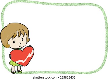 girl holing a heart shape with border