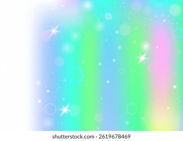 Girl Hologram. Green Unicorn Background. Magic Invitation. Iridescent Magical Effect. Yellow Galaxy Gradient. Blue Fantasy Pattern. Fairy Backdrop. Stars Girl Hologram.