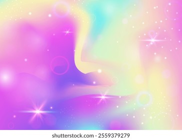 Girl Hologram. Pink Princess Gradient. Magic Pattern. Iridescent Pastel Mesh. Purple Cosmic Background. Blue Galaxy Invitation. Fairy Texture. Party Girl Hologram.