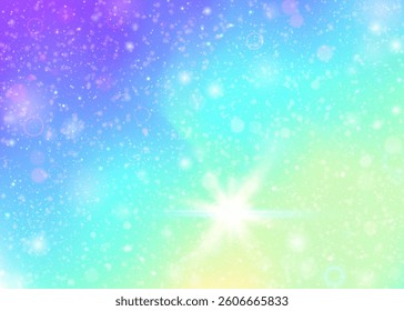 Girl Hologram. Pink Rainbow Invitation. Fairy Pattern. Holographic Colorful Invite. Purple Galaxy Gradient. Lilac Blurred Background. Unicorn Backdrop. Candy Girl Hologram.