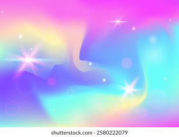 Girl Hologram. Purple Kawaii Gradient. Rainbow Invitation. Holographic Mystical Effect. Pink Blurred Pattern. Lilac Colorful Background. Unicorn Texture. Stars Girl Hologram.