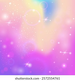 Girl Hologram. Purple Princess Pattern. Rainbow Invitation. Iridescent Universe Invite. Pink Magical Gradient. Blue Pastel Background. Kawaii Texture. Stars Girl Hologram.