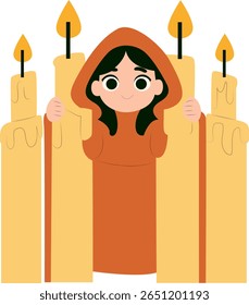 Garota de Capuz com Velas Queimando, feliz Candlemas Vela Portador