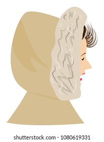 Girl in the hood, wind blows her hair. Portrait in profile. Vector illustration