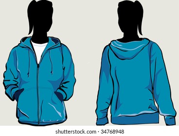 Girl in hooded sweatshirt with zipper in front and back