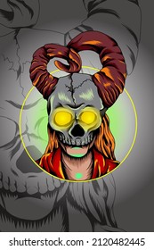 Girl with horned skull mask vector illustration