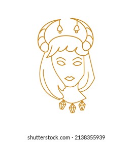 Girl with horns and bells Outline portrait