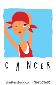 Girl Horoscope sign. Cancer Zodiac. vector illustration. astrology.