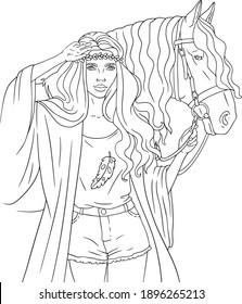 Girl with horse coloring book