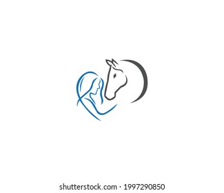 Girl And Horse Logo Design And Horse Farm Template Vector.