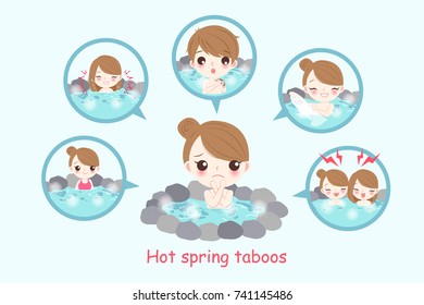 girl with hot spring taboos on the white background